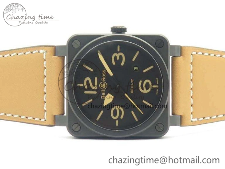 BR 03-92 42.5mm Real Ceramic Case NII 1:1 Best Edition Black Dial On Leather Strap MIYOTA 9015