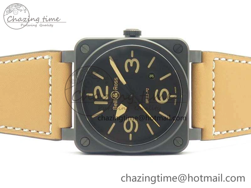 BR 03-92 42.5mm Real Ceramic Case NII 1:1 Best Edition Black Dial On Leather Strap MIYOTA 9015