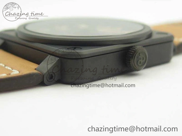 BR 03-92 42.5mm Real Ceramic Case NII 1:1 Best Edition Black Dial On Leather Strap MIYOTA 9015