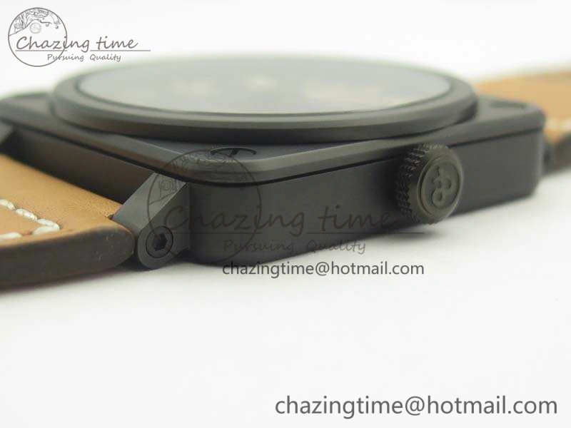 BR 03-92 42.5mm Real Ceramic Case NII 1:1 Best Edition Black Dial On Leather Strap MIYOTA 9015