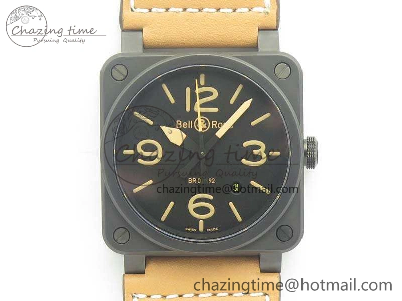 BR 03-92 42.5mm Real Ceramic Case NII 1:1 Best Edition Black Dial On Leather Strap MIYOTA 9015