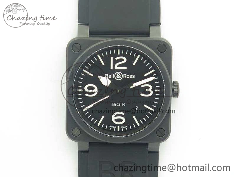 BR 03-92 42.5mm Real Ceramic Case NII 1:1 Best Edition Black Dial On Rubber Strap MIYOTA 9015