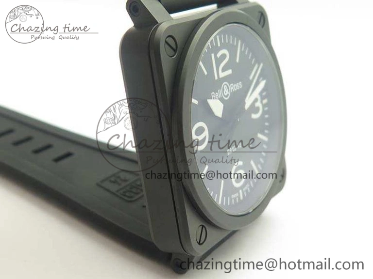 BR 03-92 42.5mm Real Ceramic Case NII 1:1 Best Edition Black Dial On Rubber Strap MIYOTA 9015