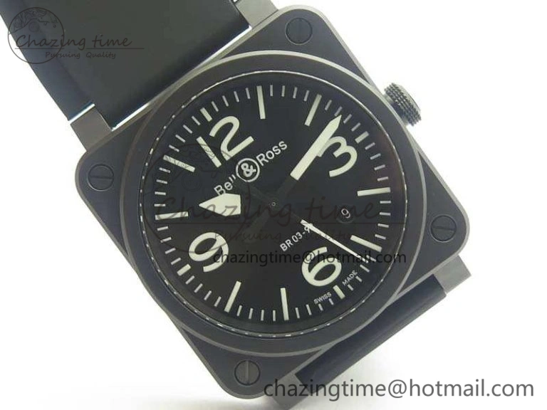 BR 03-92 42.5mm Real Ceramic Case NII 1:1 Best Edition Black Dial On Rubber Strap MIYOTA 9015
