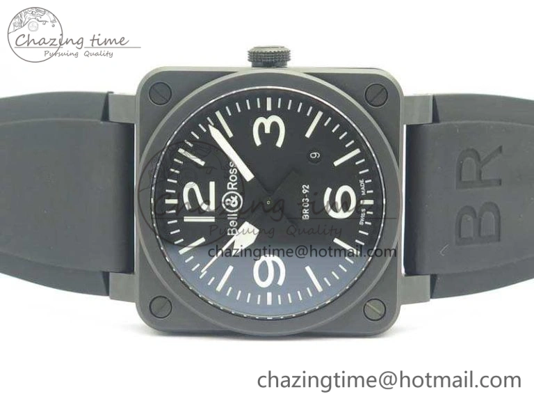 BR 03-92 42.5mm Real Ceramic Case NII 1:1 Best Edition Black Dial On Rubber Strap MIYOTA 9015