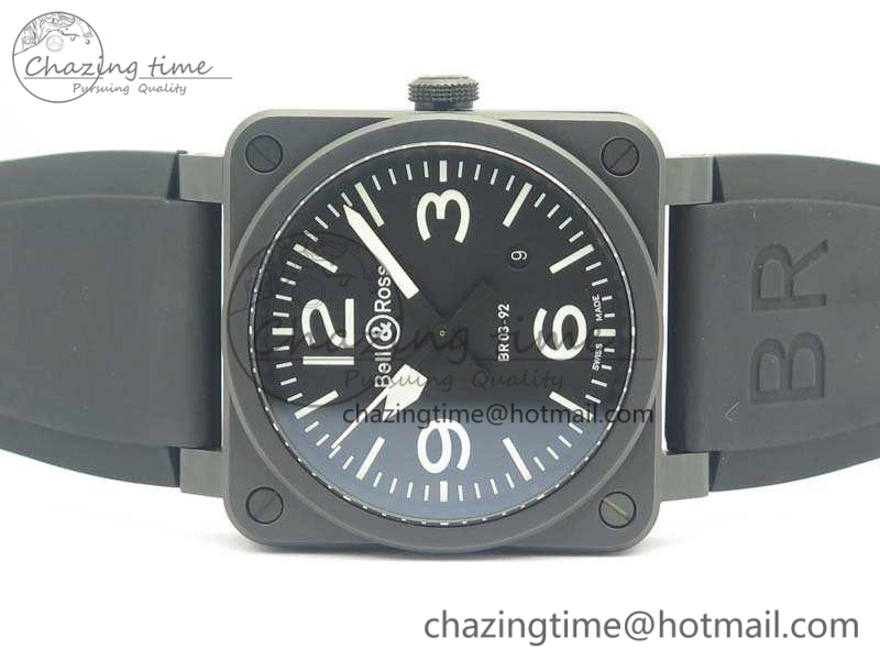 BR 03-92 42.5mm Real Ceramic Case NII 1:1 Best Edition Black Dial On Rubber Strap MIYOTA 9015