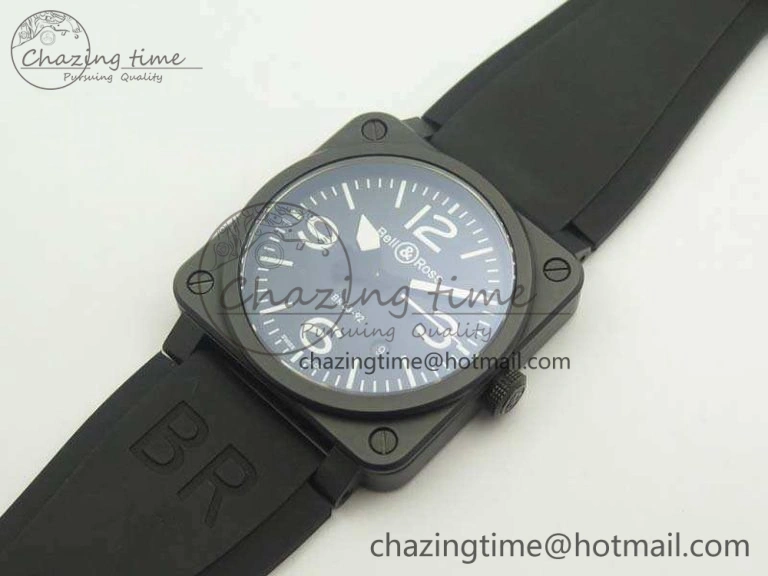 BR 03-92 42.5mm Real Ceramic Case NII 1:1 Best Edition Black Dial On Rubber Strap MIYOTA 9015