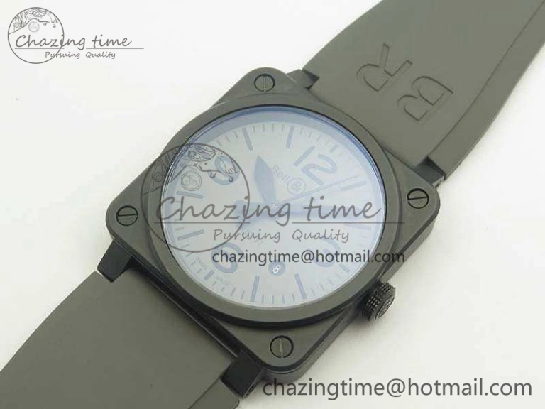 BR 03-92 42.5mm Real Ceramic Case NII 1:1 Best Edition Gray Dial On Rubber Strap MIYOTA 9015
