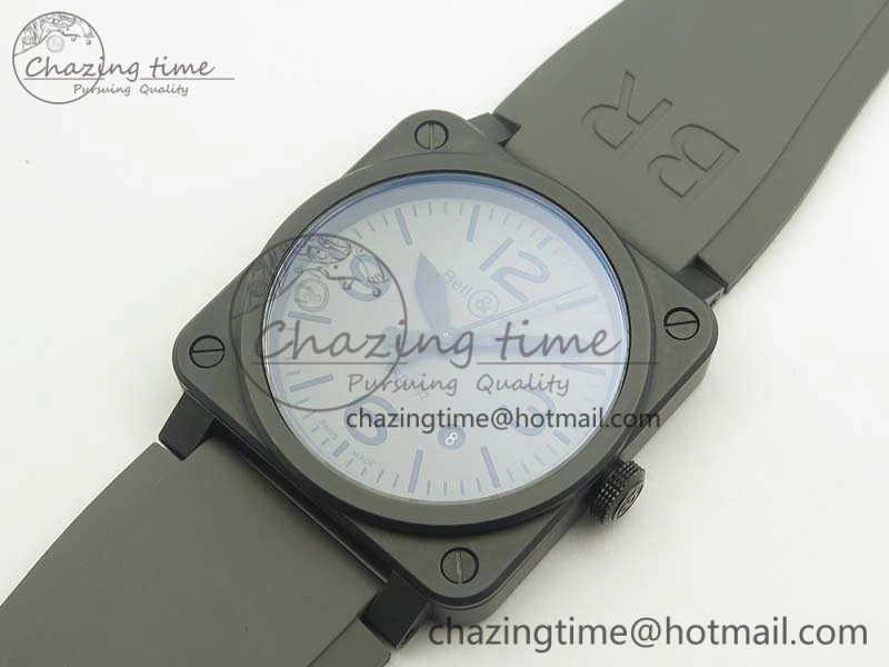 BR 03-92 42.5mm Real Ceramic Case NII 1:1 Best Edition Gray Dial On Rubber Strap MIYOTA 9015