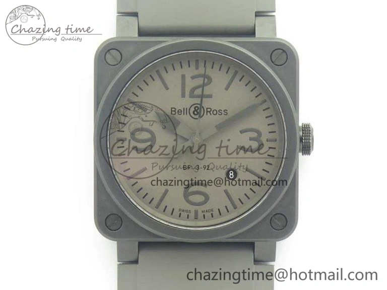BR 03-92 42.5mm Real Ceramic Case NII 1:1 Best Edition Gray Dial On Rubber Strap MIYOTA 9015