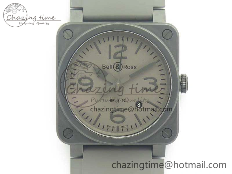 BR 03-92 42.5mm Real Ceramic Case NII 1:1 Best Edition Gray Dial On Rubber Strap MIYOTA 9015