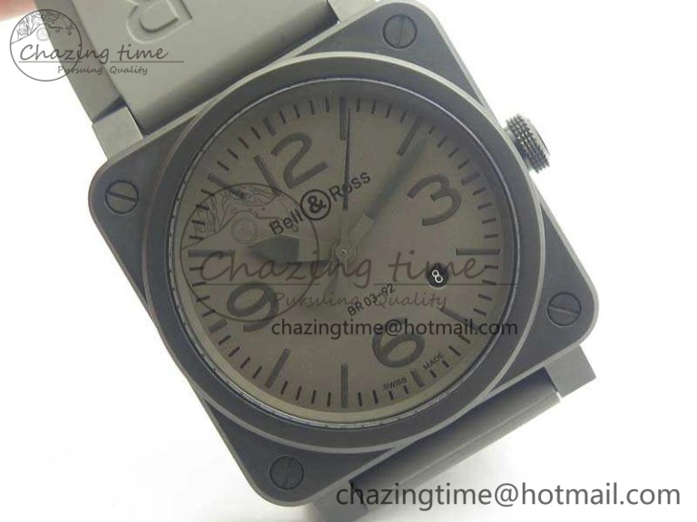 BR 03-92 42.5mm Real Ceramic Case NII 1:1 Best Edition Gray Dial On Rubber Strap MIYOTA 9015