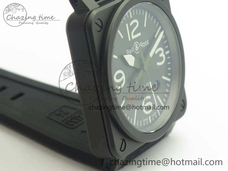 BR 03-92 42.5mm Real Ceramic Case NII 1:1 Best Edition Green Dial On Rubber Strap MIYOTA 9015