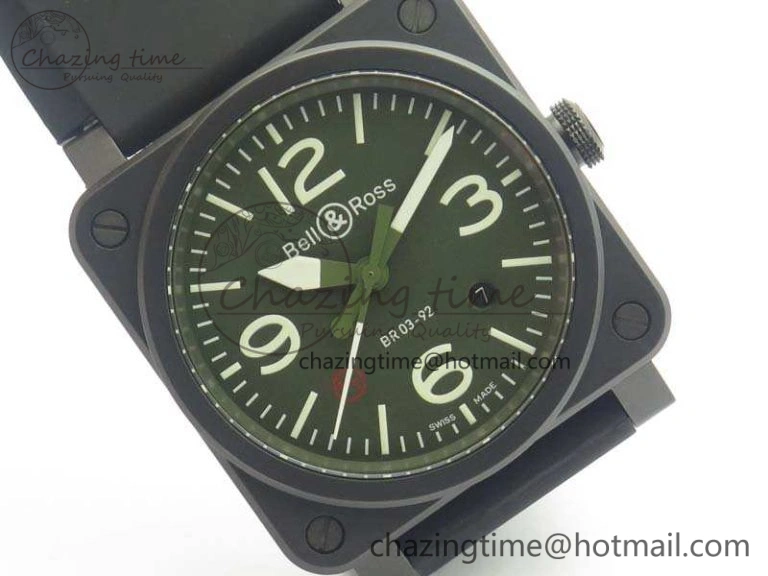 BR 03-92 42.5mm Real Ceramic Case NII 1:1 Best Edition Green Dial On Rubber Strap MIYOTA 9015