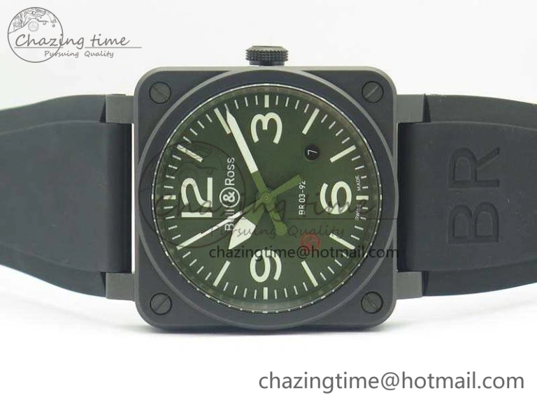 BR 03-92 42.5mm Real Ceramic Case NII 1:1 Best Edition Green Dial On Rubber Strap MIYOTA 9015