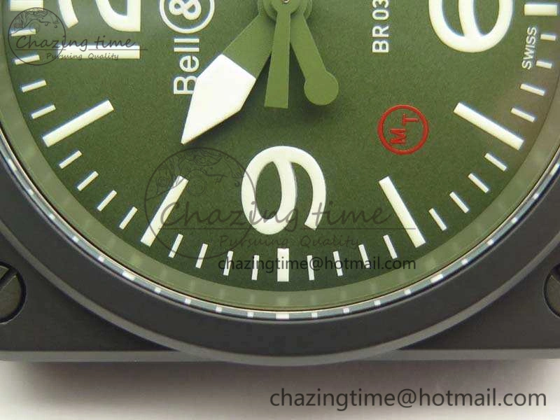 BR 03-92 42.5mm Real Ceramic Case NII 1:1 Best Edition Green Dial On Rubber Strap MIYOTA 9015