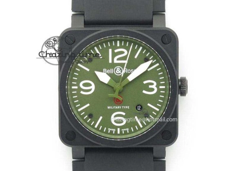 BR 03-92 42mm Military Type 1:1 Best Edition On Black Rubber Strap Miyota 9015