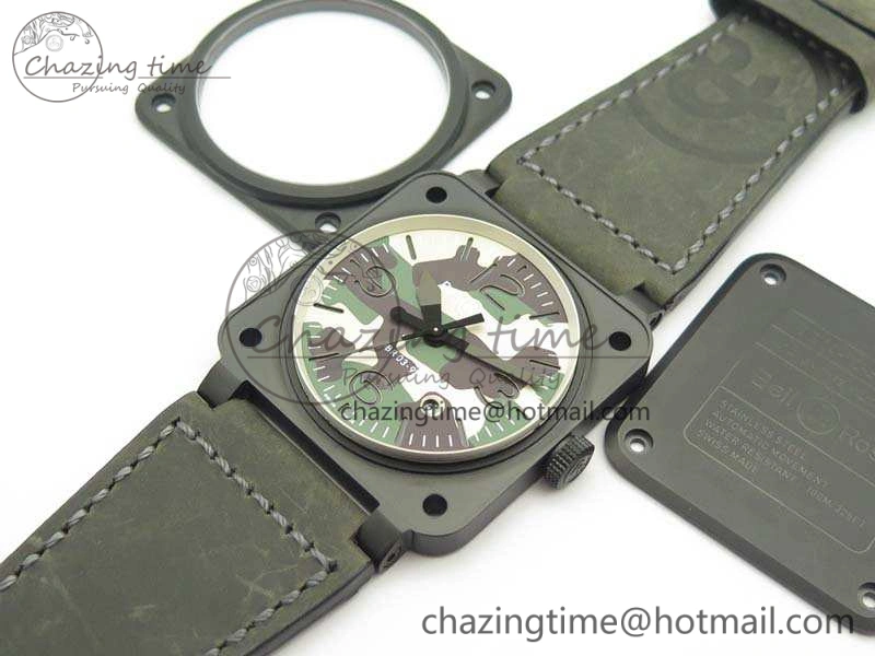 BR 03-92 DLC 42.5mm Green Camouflage Dial On Leather Strap MIYOTA9015 V3