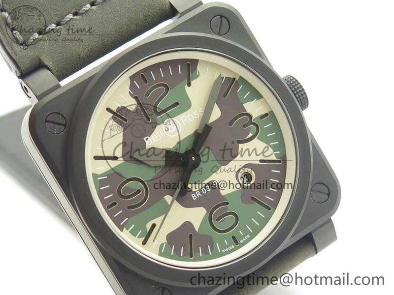 BR 03-92 DLC 42.5mm Green Camouflage Dial On Leather Strap MIYOTA9015 V3