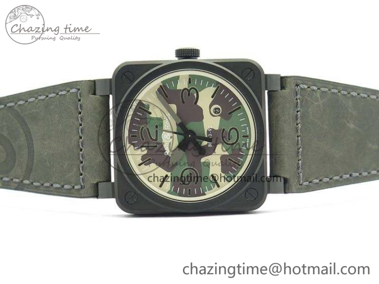 BR 03-92 DLC 42.5mm Green Camouflage Dial On Leather Strap MIYOTA9015 V3