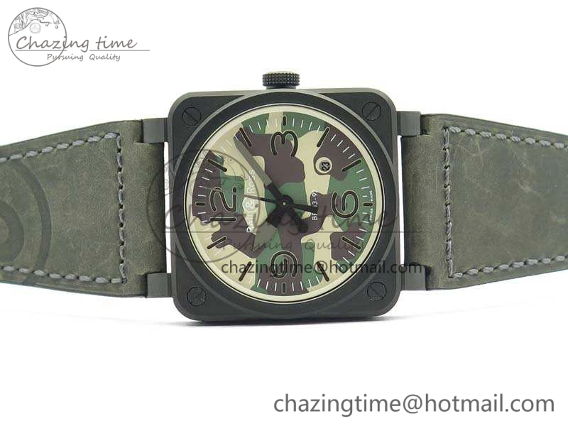 BR 03-92 DLC 42.5mm Green Camouflage Dial On Leather Strap MIYOTA9015 V3