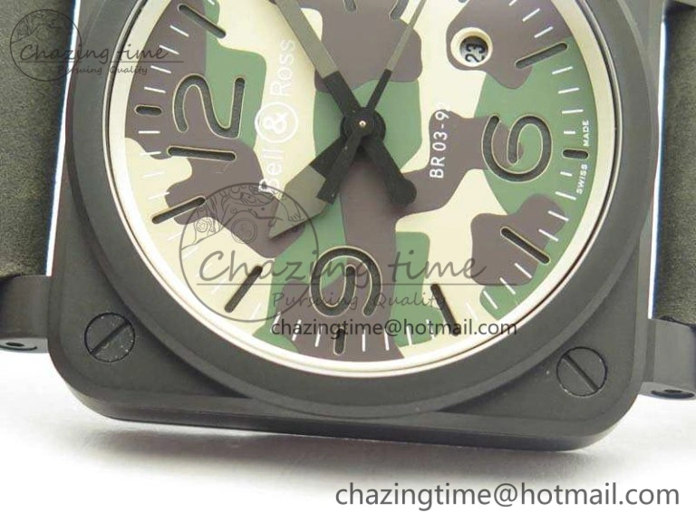 BR 03-92 DLC 42.5mm Green Camouflage Dial On Leather Strap MIYOTA9015 V3