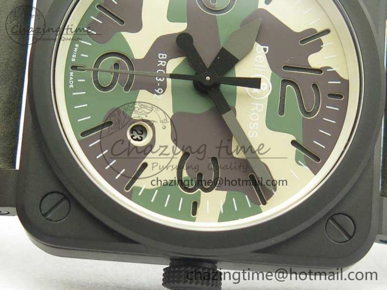 BR 03-92 DLC 42.5mm Green Camouflage Dial On Leather Strap MIYOTA9015 V3