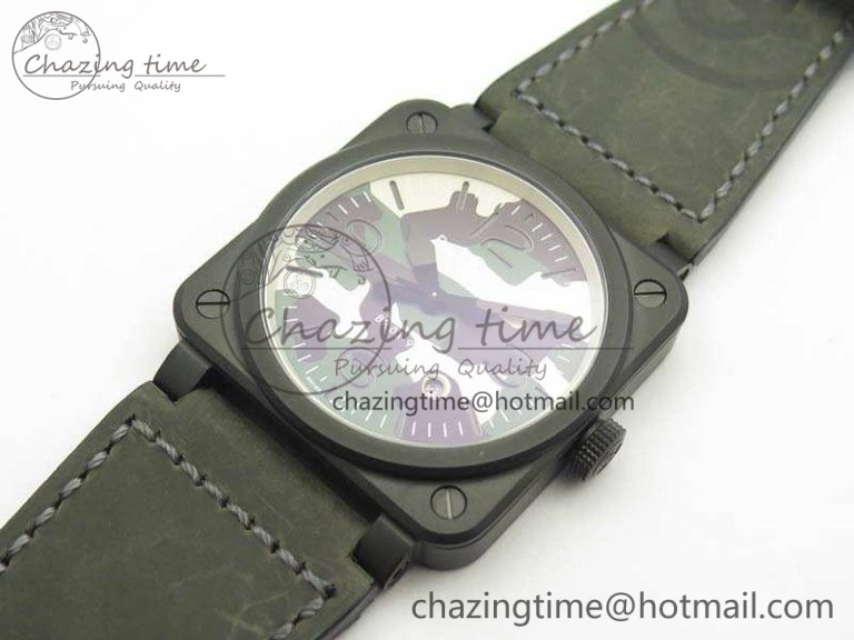BR 03-92 DLC 42.5mm Green Camouflage Dial On Leather Strap MIYOTA9015 V3
