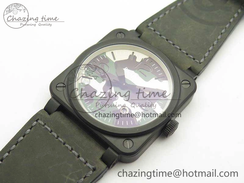 BR 03-92 DLC 42.5mm Green Camouflage Dial On Leather Strap MIYOTA9015 V3