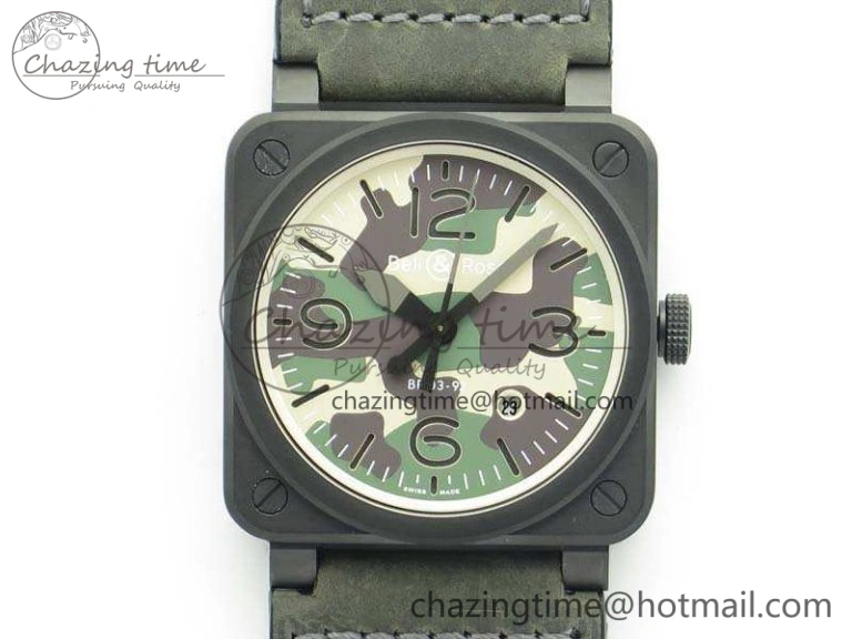 BR 03-92 DLC 42.5mm Green Camouflage Dial On Leather Strap MIYOTA9015 V3