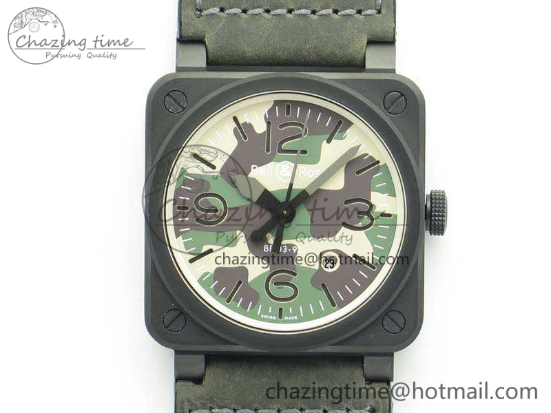 BR 03-92 DLC 42.5mm Green Camouflage Dial On Leather Strap MIYOTA9015 V3