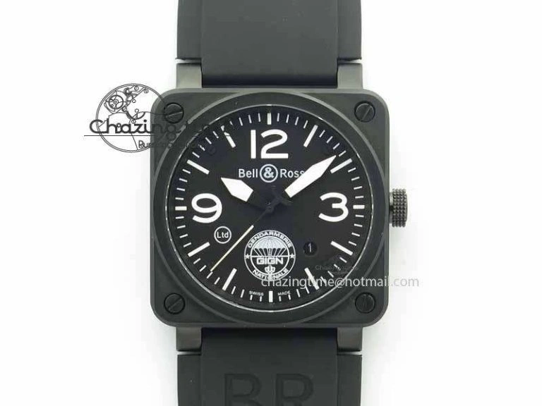 BR 03-92 DLC Black Dial GIGN 42.5mm on Rubber Strap MIYOTA 9015 V2