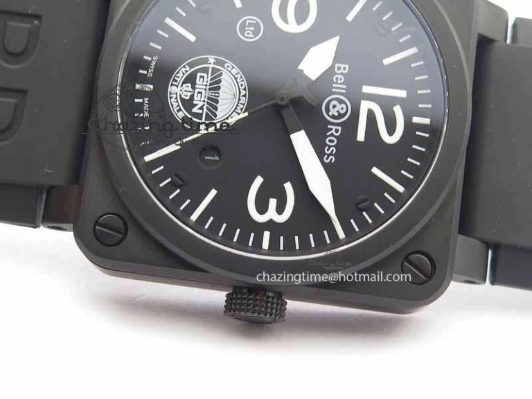 BR 03-92 DLC Black Dial GIGN 42.5mm on Rubber Strap MIYOTA 9015 V2
