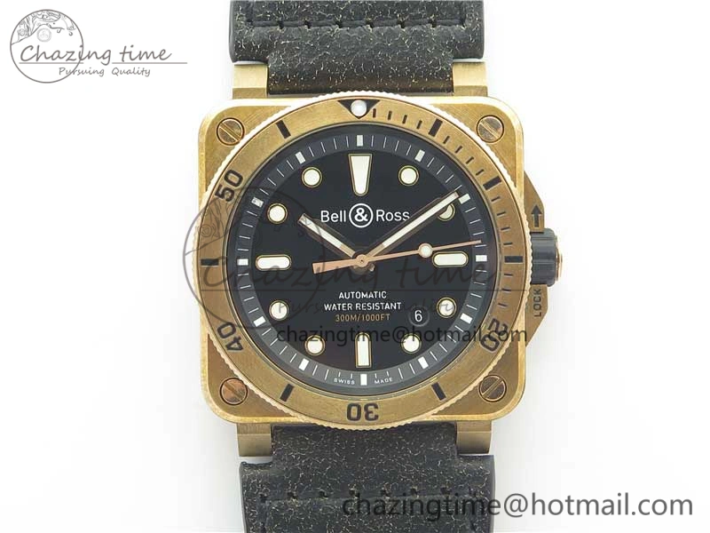 BR 03-92 Diver Real Bronze Noob 1:1 Best Edition Black Dial on Leather Strap MIYOTA 9015 (Free Rubber Strap)