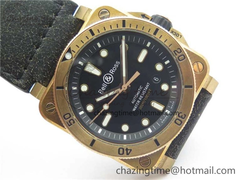 BR 03-92 Diver Real Bronze Noob 1:1 Best Edition Black Dial on Leather Strap MIYOTA 9015 (Free Rubber Strap)