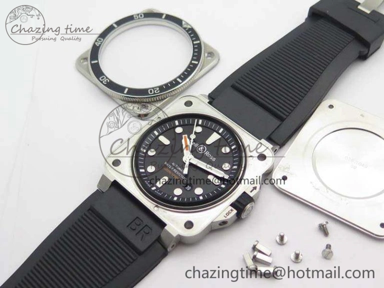 BR 03-92 Diver SS 1:1 Best Edition Black Dial On Rubber Strap MIYOTA 9015