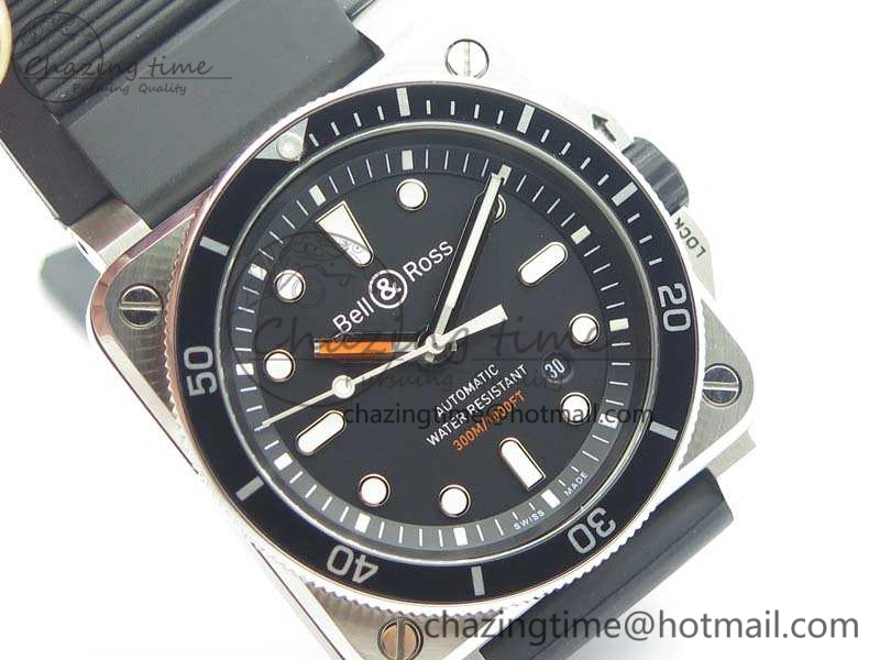 BR 03-92 Diver SS 1:1 Best Edition Black Dial On Rubber Strap MIYOTA 9015