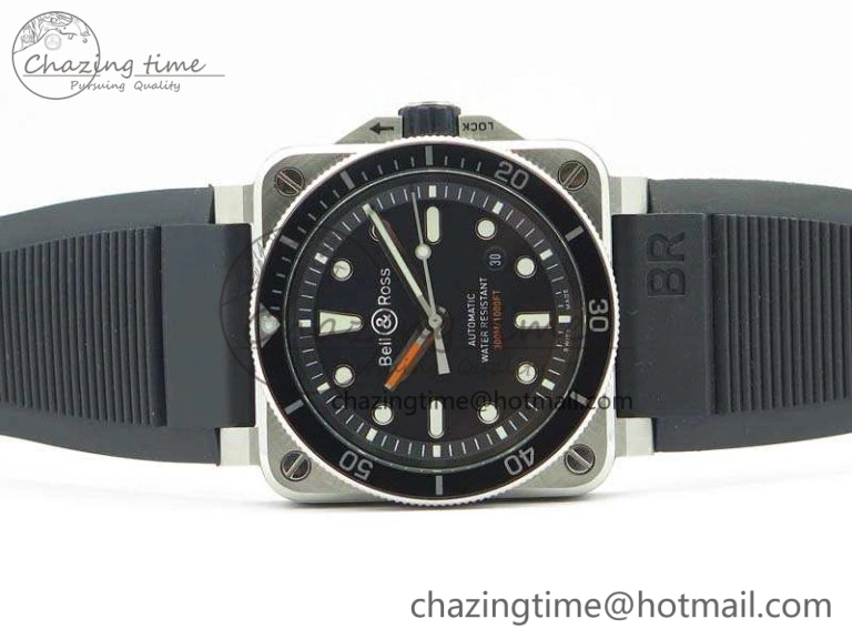 BR 03-92 Diver SS 1:1 Best Edition Black Dial On Rubber Strap MIYOTA 9015