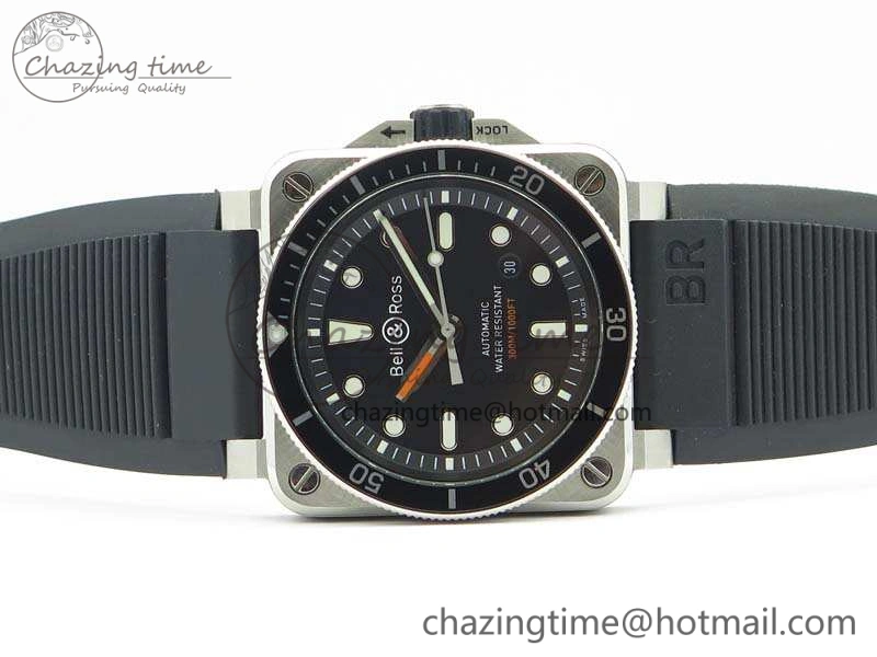 BR 03-92 Diver SS 1:1 Best Edition Black Dial On Rubber Strap MIYOTA 9015