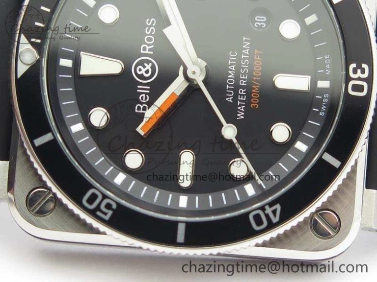 BR 03-92 Diver SS 1:1 Best Edition Black Dial On Rubber Strap MIYOTA 9015