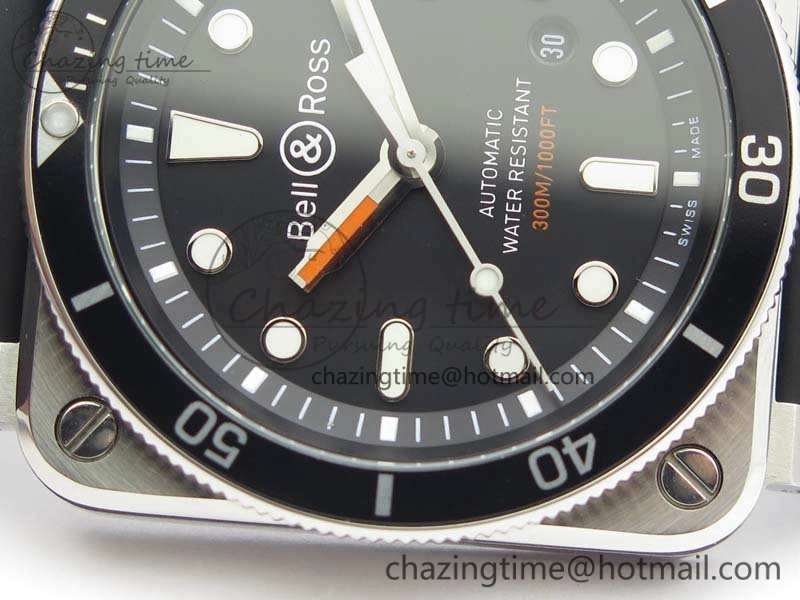 BR 03-92 Diver SS 1:1 Best Edition Black Dial On Rubber Strap MIYOTA 9015