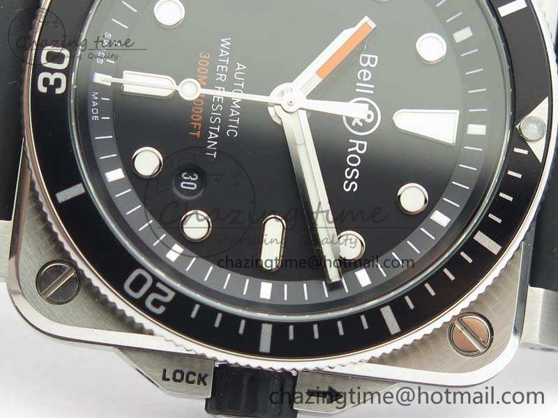 BR 03-92 Diver SS 1:1 Best Edition Black Dial On Rubber Strap MIYOTA 9015