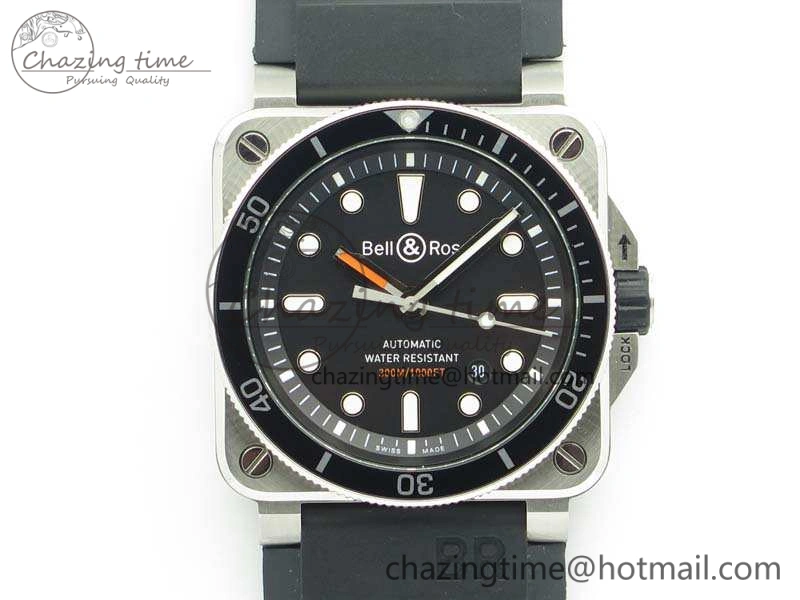 BR 03-92 Diver SS 1:1 Best Edition Black Dial On Rubber Strap MIYOTA 9015