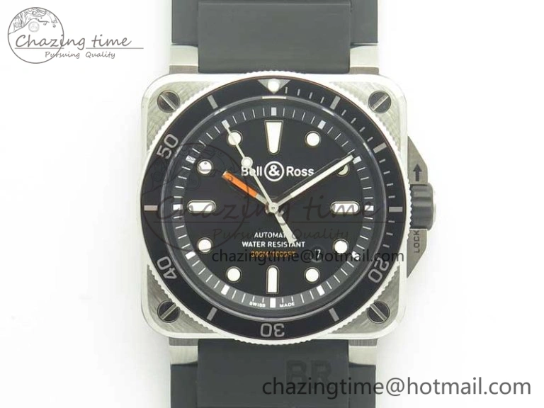 BR 03-92 Diver SS OXF 1:1 Best Edition Black Dial on Rubber Strap MIYOTA 9015 (Free Leather)
