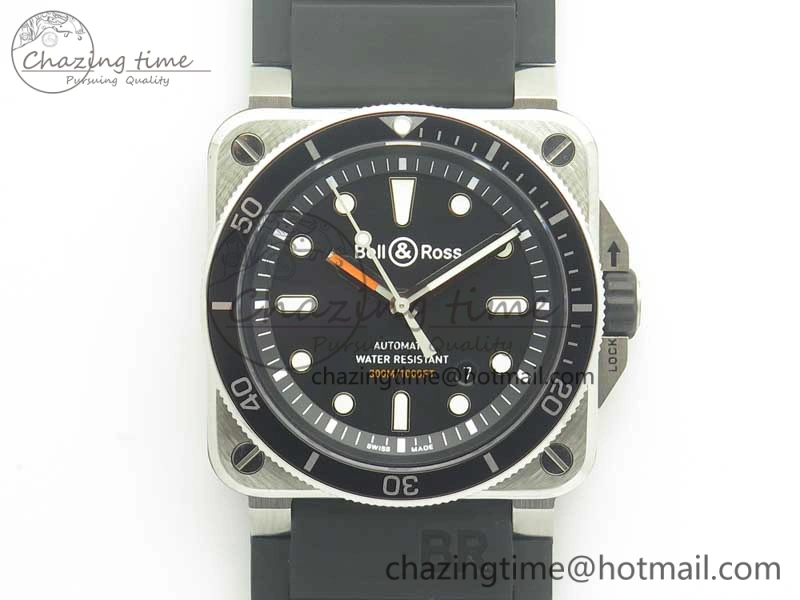 BR 03-92 Diver SS OXF 1:1 Best Edition Black Dial on Rubber Strap MIYOTA 9015 (Free Leather)
