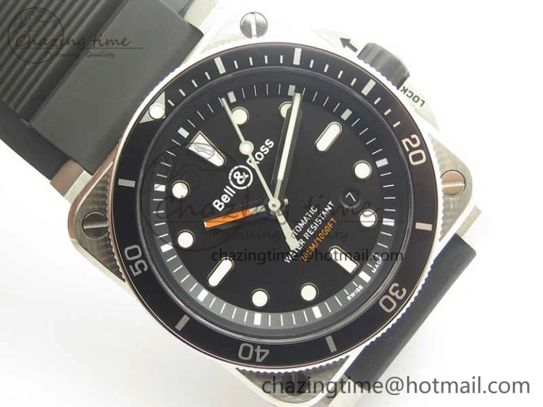 BR 03-92 Diver SS OXF 1:1 Best Edition Black Dial on Rubber Strap MIYOTA 9015 (Free Leather)