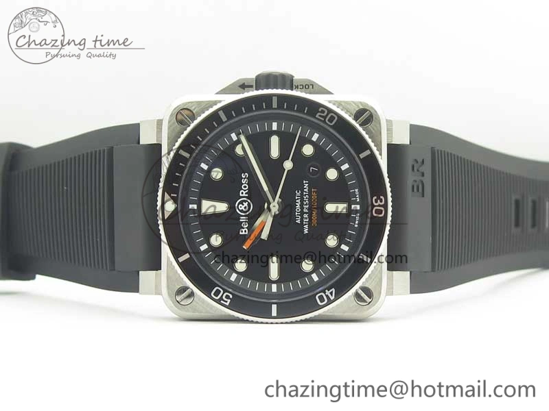 BR 03-92 Diver SS OXF 1:1 Best Edition Black Dial on Rubber Strap MIYOTA 9015 (Free Leather)