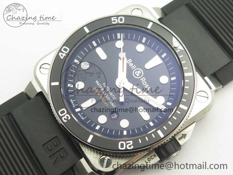 BR 03-92 Diver SS OXF 1:1 Best Edition Black Dial on Rubber Strap MIYOTA 9015 (Free Leather)