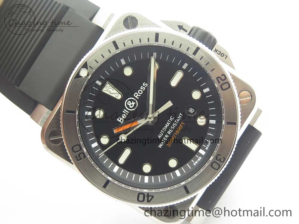 BR 03-92 Diver SS SS Bezel Black Dial on Rubber Strap MIYOTA 9015 (Free Leather Strap)