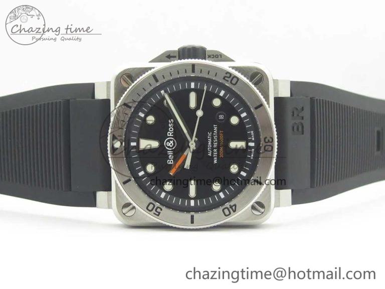 BR 03-92 Diver SS SS Bezel Black Dial on Rubber Strap MIYOTA 9015 (Free Leather Strap)
